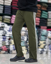 Regular Wear Triple Stripe Mens Street Baggy Pant - Mehandhi Green